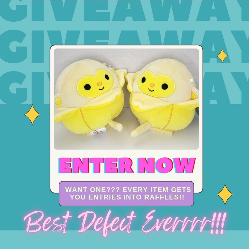 PIEROGI 🍌🐒 SUPER RARE BEST DEFECT EVER! Yellow Banana Monkey Squishmallow NWT